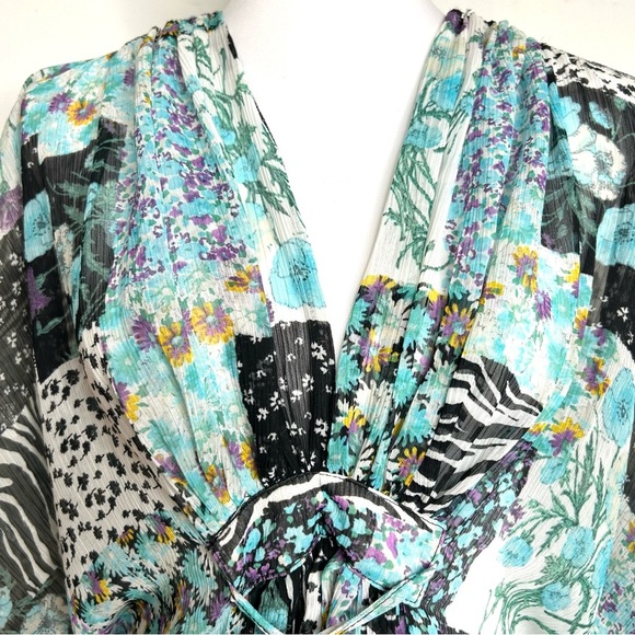 Vintage Y2K Bebe Dress Calcutta SHEER Blue Black Patchwork Floral Fairy Kaftan - Picture 8 of 10